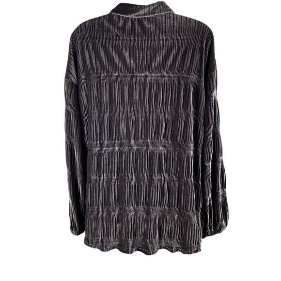 Shirred Velour Button Front Top Cocoa Brown M - Picture 4 of 12